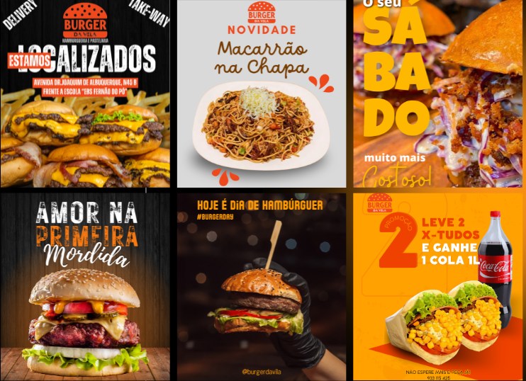 Peças de redes sociais criadas para o Burger da Vila